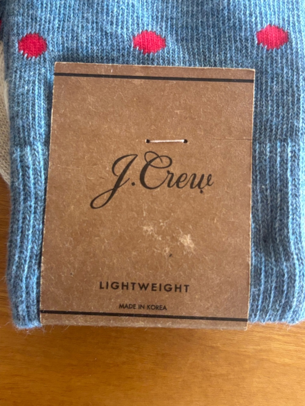 NWT JCREW Men’s Lightweight Blue and Cream W Red Dots Socks - Picture 2 of 6